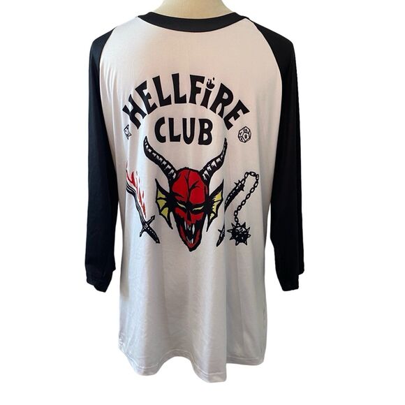 Netflix Stranger Things T-Shirt Unisex White Hellfire Club Polyester Baseball - Picture 1 of 8